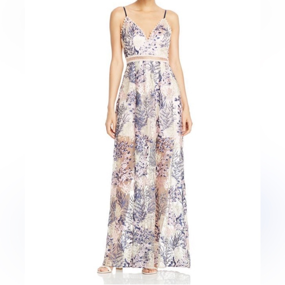 Aqua Blue and Cream Floral Maxi Dress